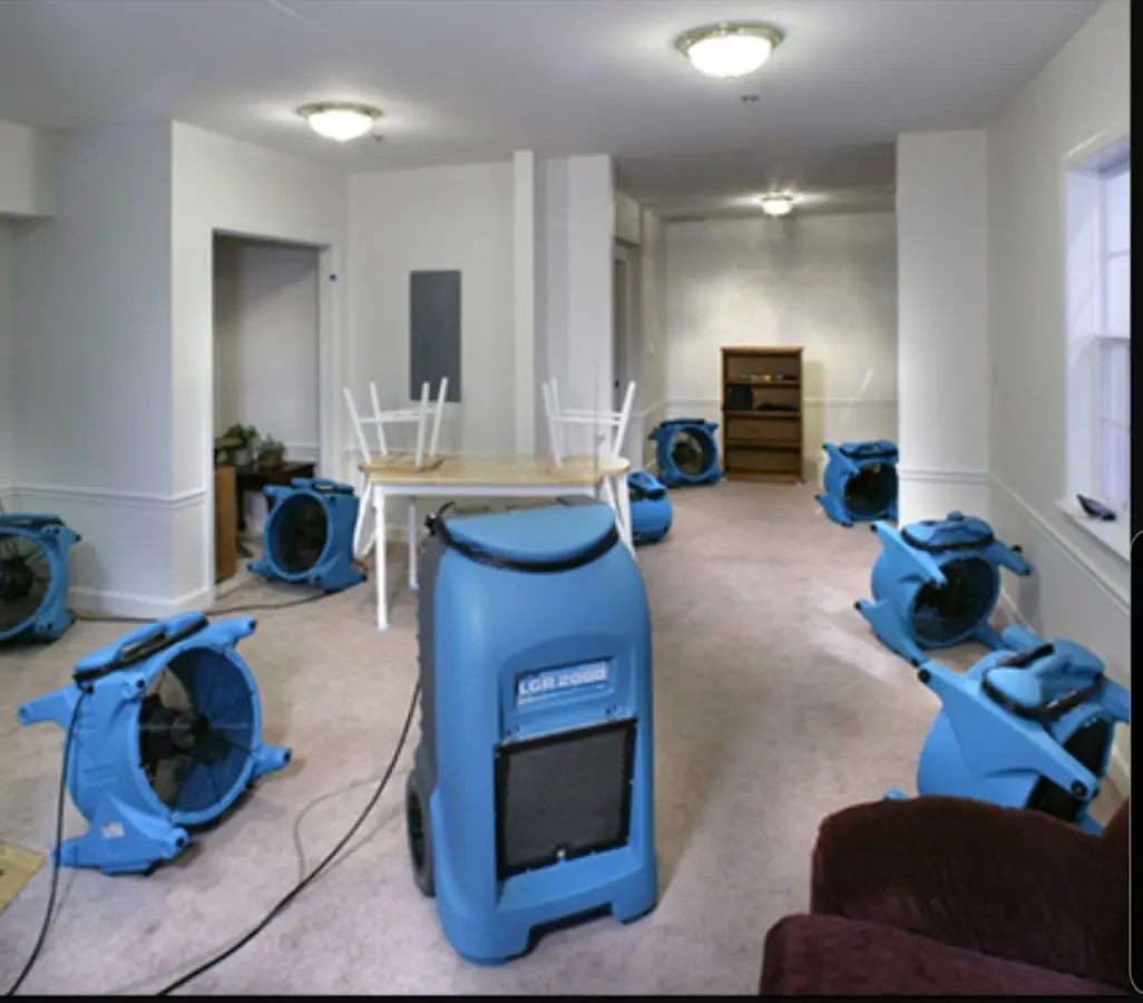 Air movers and dehumidifier setup for Water Extraction & Removal in DeWitt